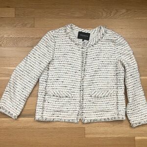 Lafayette 148 White Collarless Tweed Blazer